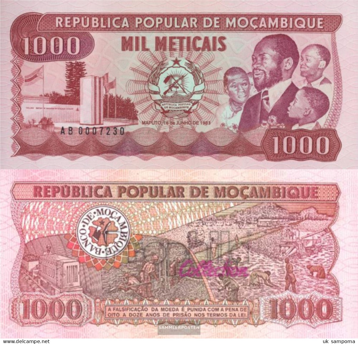 Mosambik Pick-number: 132a Uncirculated 1983 1.000 Meticais - Mozambique