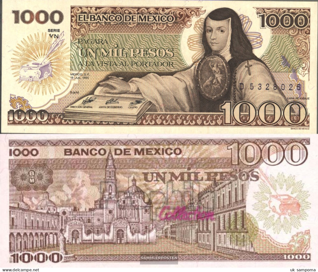 Mexico Pick-number: 85 Uncirculated 1985 1.000 Pesos - Mexico