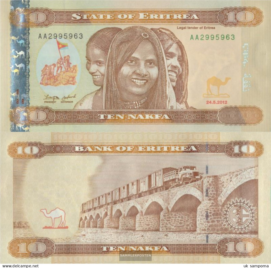 Eritrea Pick-number: 11 Uncirculated 2012 10 Nakfa - Eritrea