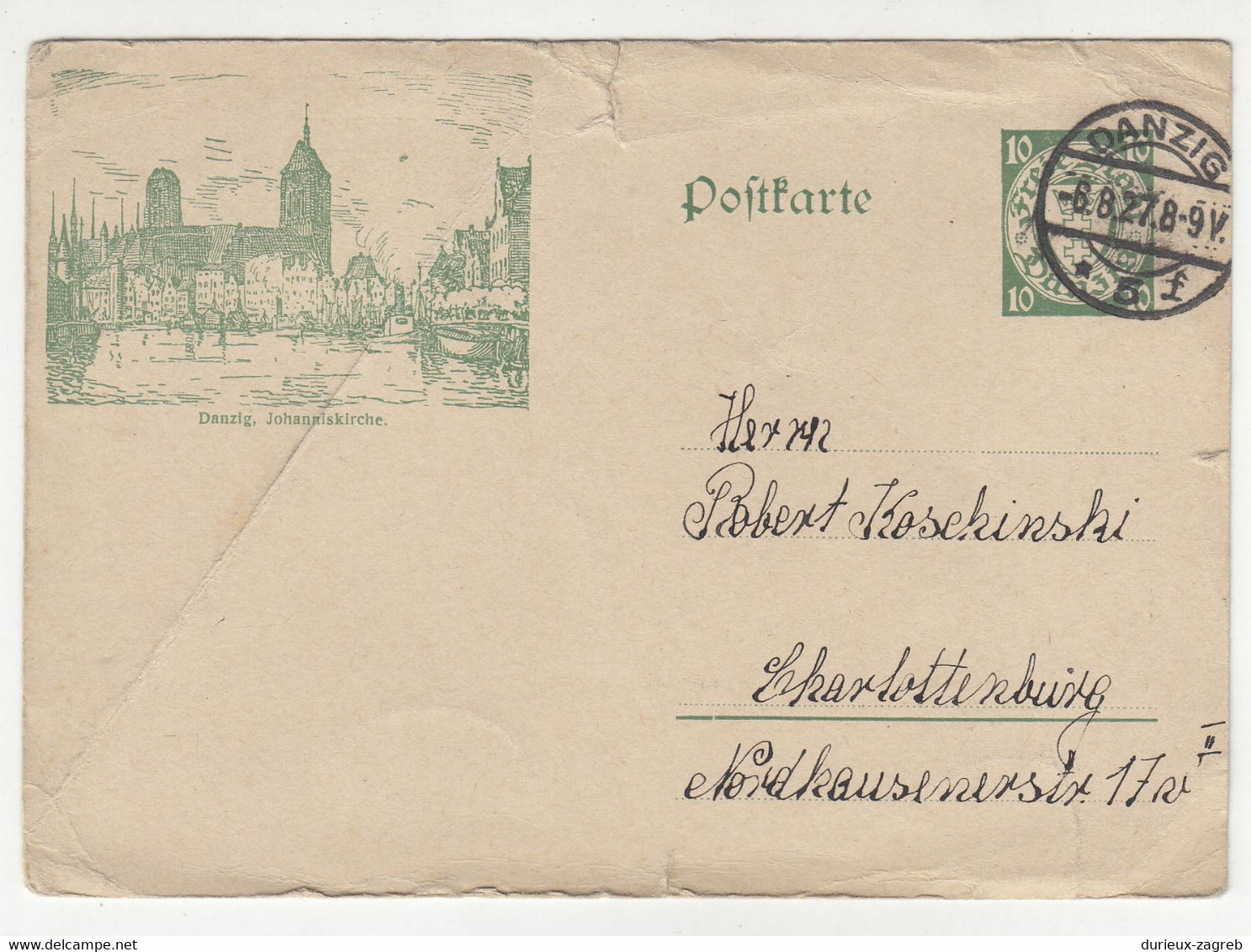Danzig, Johanniskirche Illustrated Postal Stationery Postcard (bildpostkarte) Posted 1927 B220901 - Interi Postali