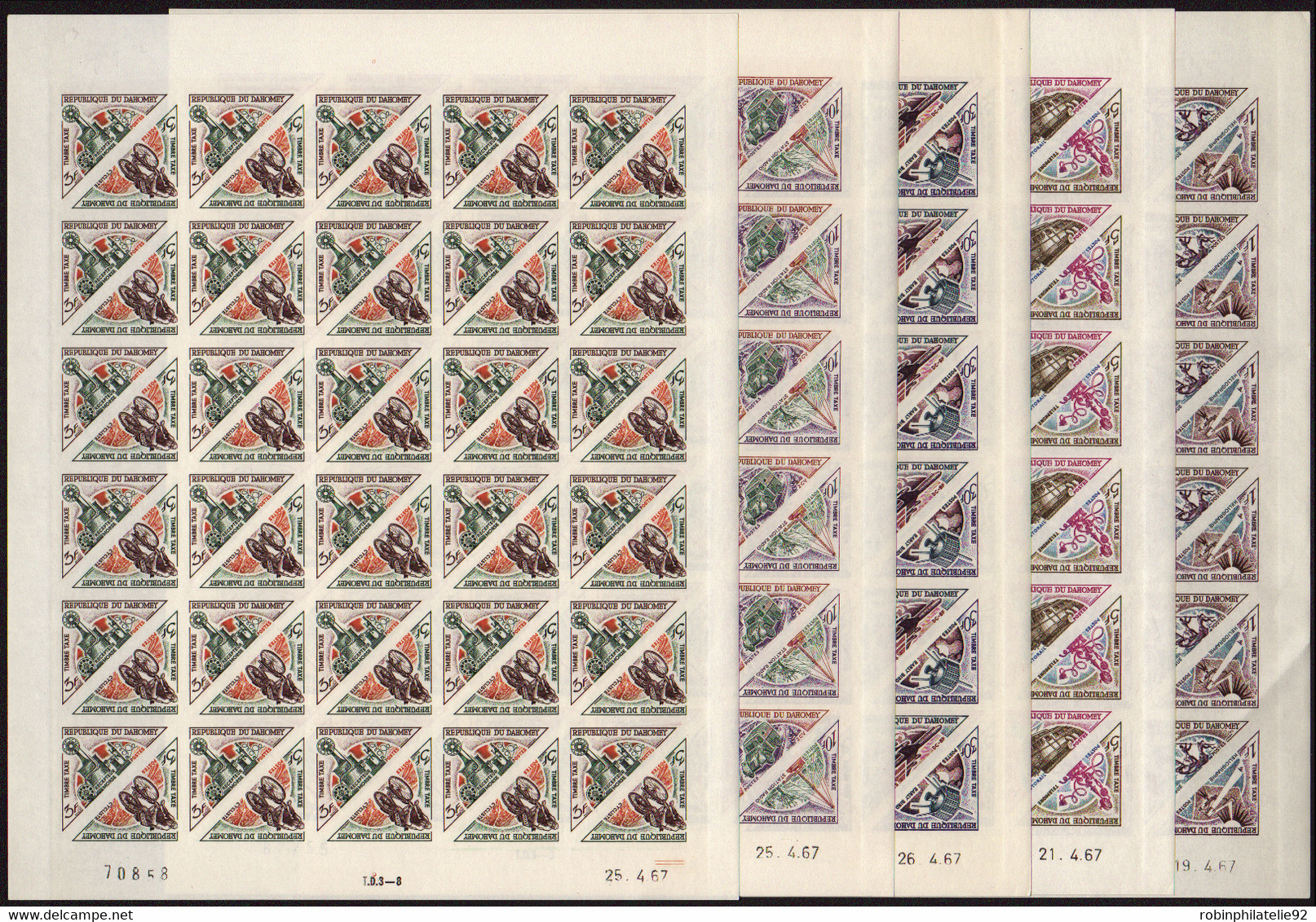 Dahomey Non Dentelés Taxes N°37 /46 10 Valeurs En Feuilles Non Dentelées (300 Timbres) Qualité:** - Altri & Non Classificati