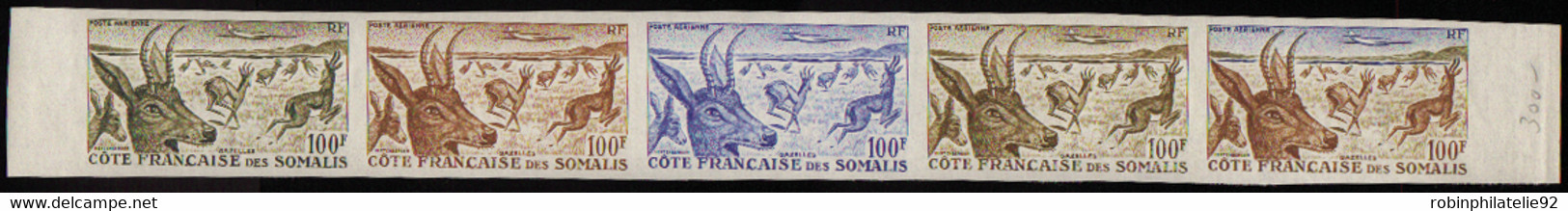 Côte Des Somalis Essais De Couleur Poste Aérienne N°26 Gazelles Bande De 5 Bdf Qualité:** - Andere & Zonder Classificatie