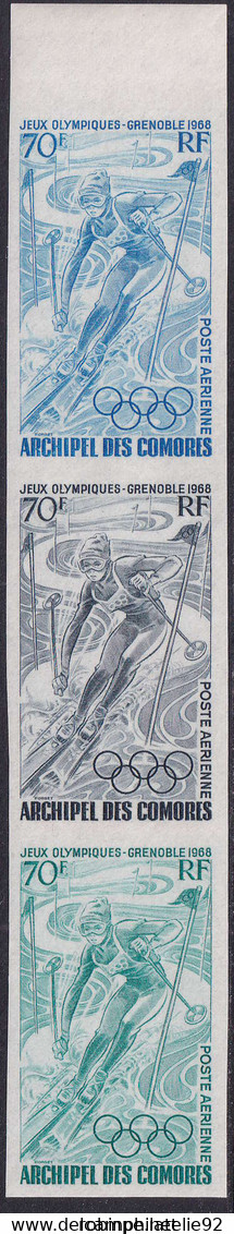 Comores Essais De Couleur Poste Aérienne N°22 Jeux Olympiques De Grenoble Bande De 3 Qualité:** - Andere & Zonder Classificatie