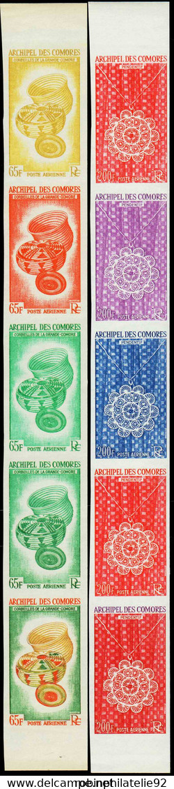 Comores Essais De Couleur Poste Aérienne N°8 /9 Artisanat 2 Valeurs En Bandes De 5 Qualité:** - Altri & Non Classificati