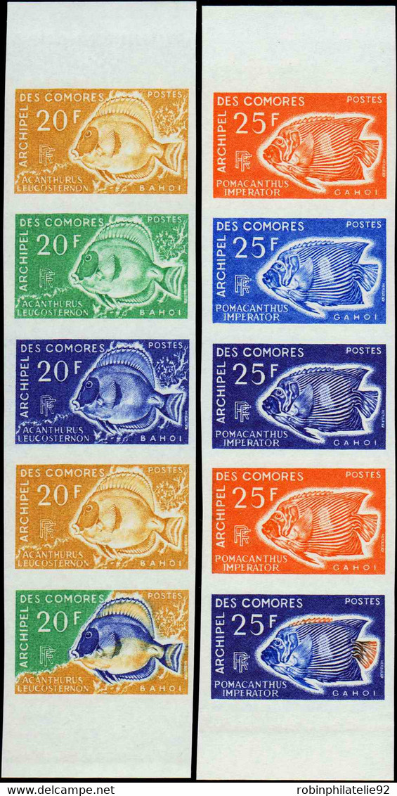 Comores Essais De Couleur N°47 /48 Poissons 2 Valeurs En Bandes De 5 Qualité:** - Andere & Zonder Classificatie