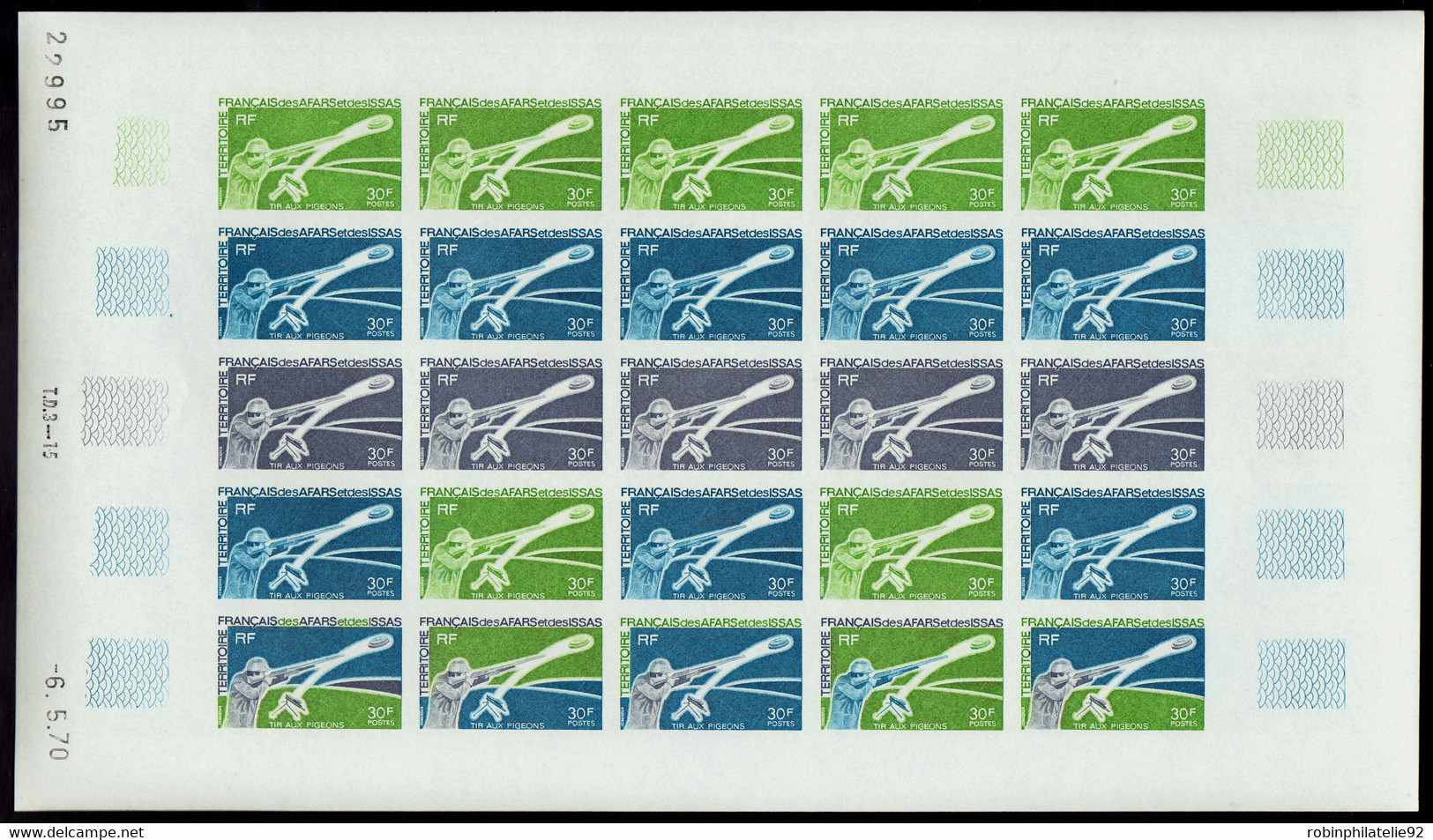 Afars Et Issas Essais De Couleur N°361 Tir Aux Pigeons Feuille De 25 Timbres Qualité:** - Andere & Zonder Classificatie