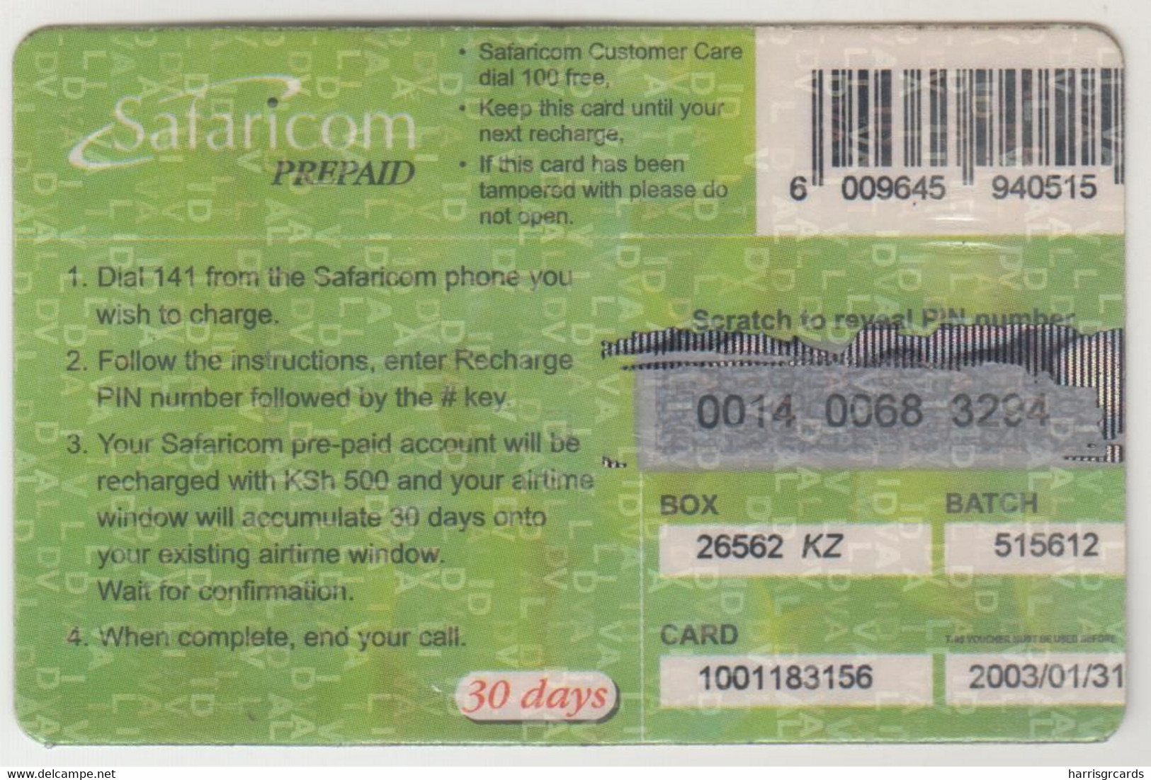 KENYA - Lion, Safaricom Refill Card , Expiry Date:31/01/2003, 500 Ksh ,used - Kenia