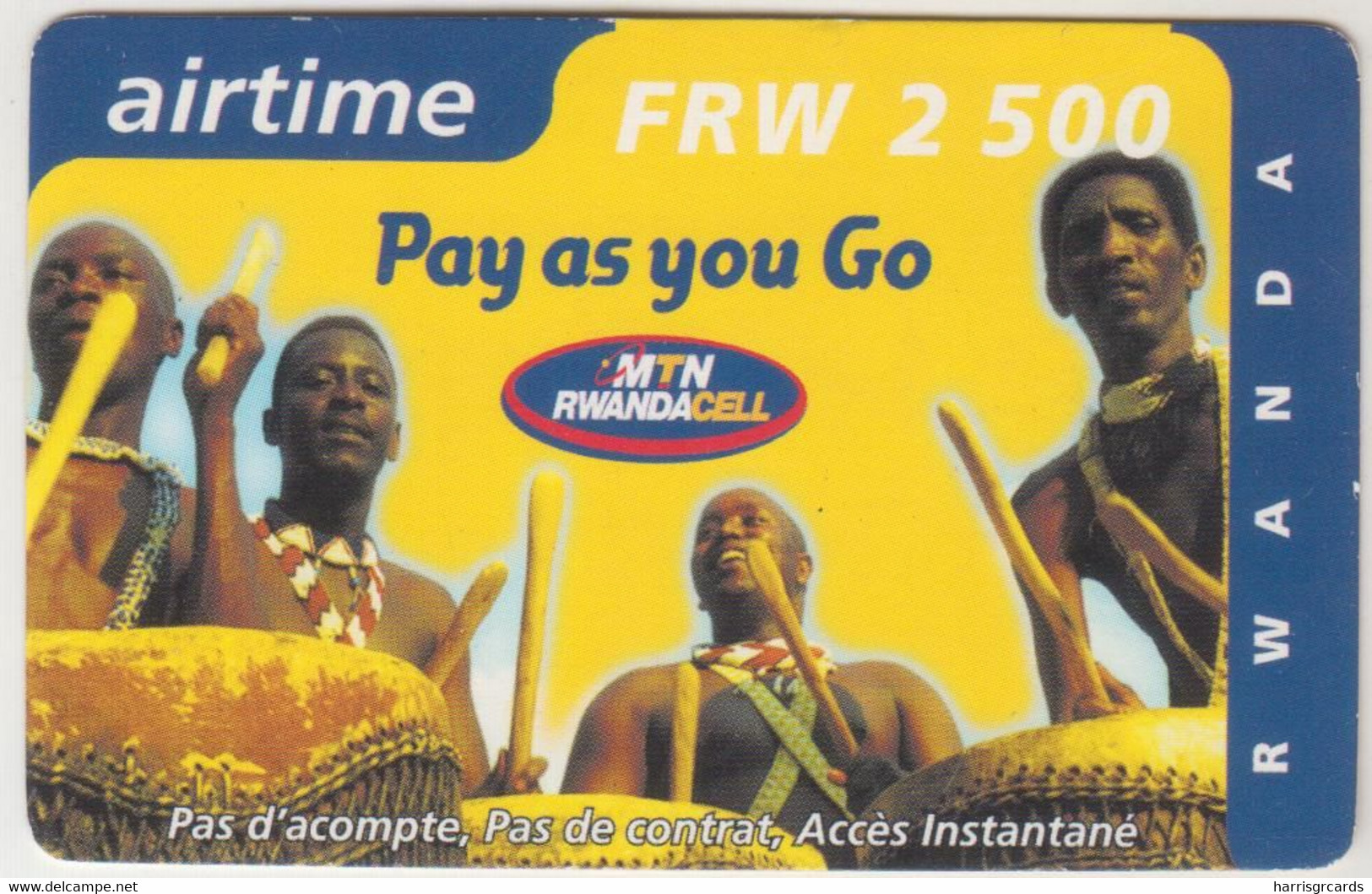 RWANDA - Pay As You Go Musicians ,MTN Mobile Refill Card , Exp.date 1/11/2002, 2,500 RF, Used - Ruanda