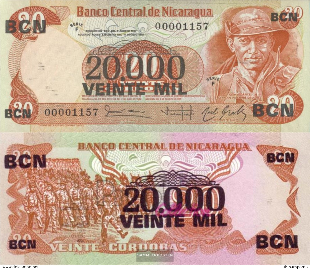 Nicaragua Pick-number: 147 Uncirculated 1987 20.000 Córdobas - Nicaragua