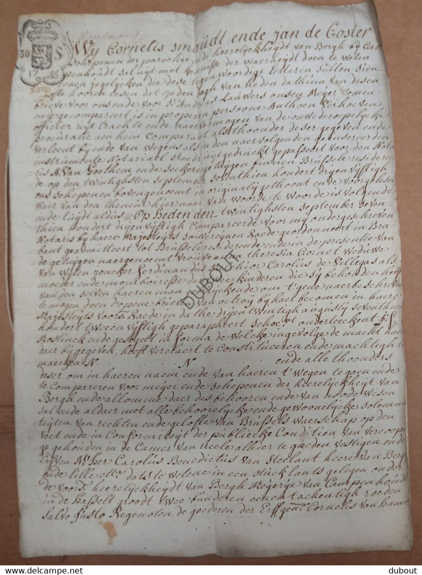 Manuscript Perkament - 1755 - Kampenhout/Berg - Verkoop Stuk Grond "Van Steelant, Heer Van Berg" (V1700) - Manuscritos