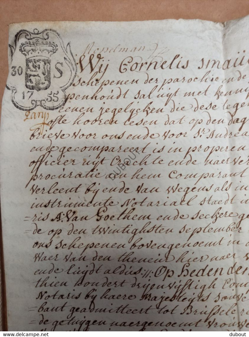 Manuscript Perkament - 1755 - Kampenhout/Berg - Verkoop Stuk Grond "Van Steelant, Heer Van Berg" (V1700) - Manuscritos