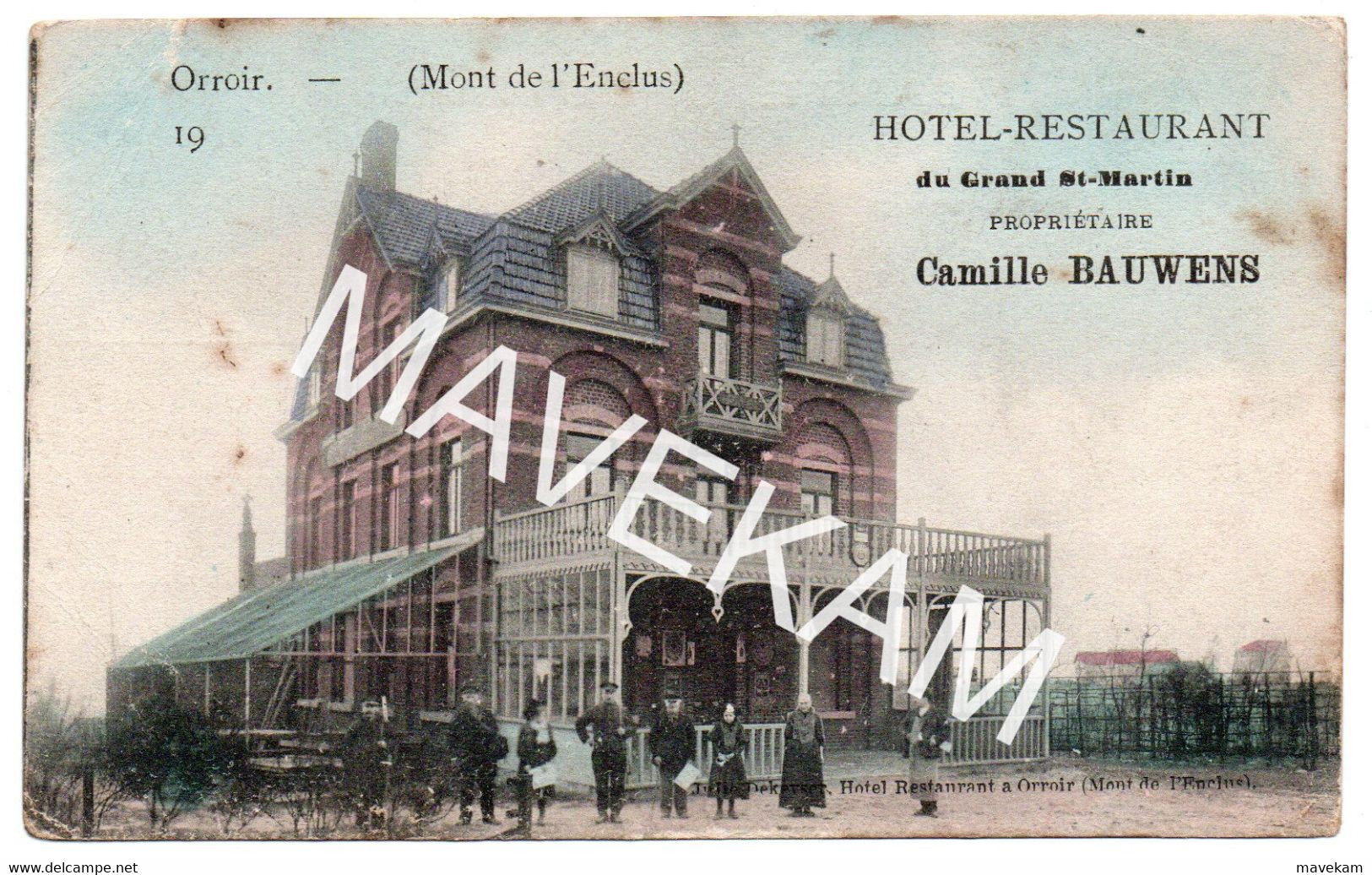 Cpa  Animée  " ORROIR -( Mont De L'Enclus ) Hotel-Restaurant Du Grand St-Martin Propriétaire Camille BAUWENS - Kluisbergen