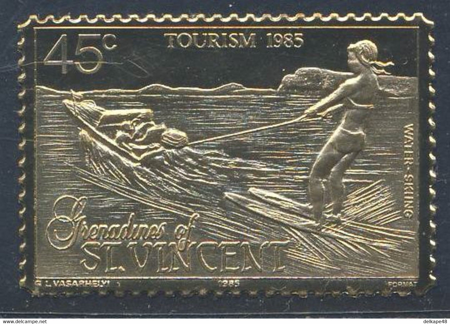 Grenadines Of St. Vincent 1985 Mi 398 SG 387 - Golden Stamp - Water-skiing / Wasserskifahren - Water-skiing