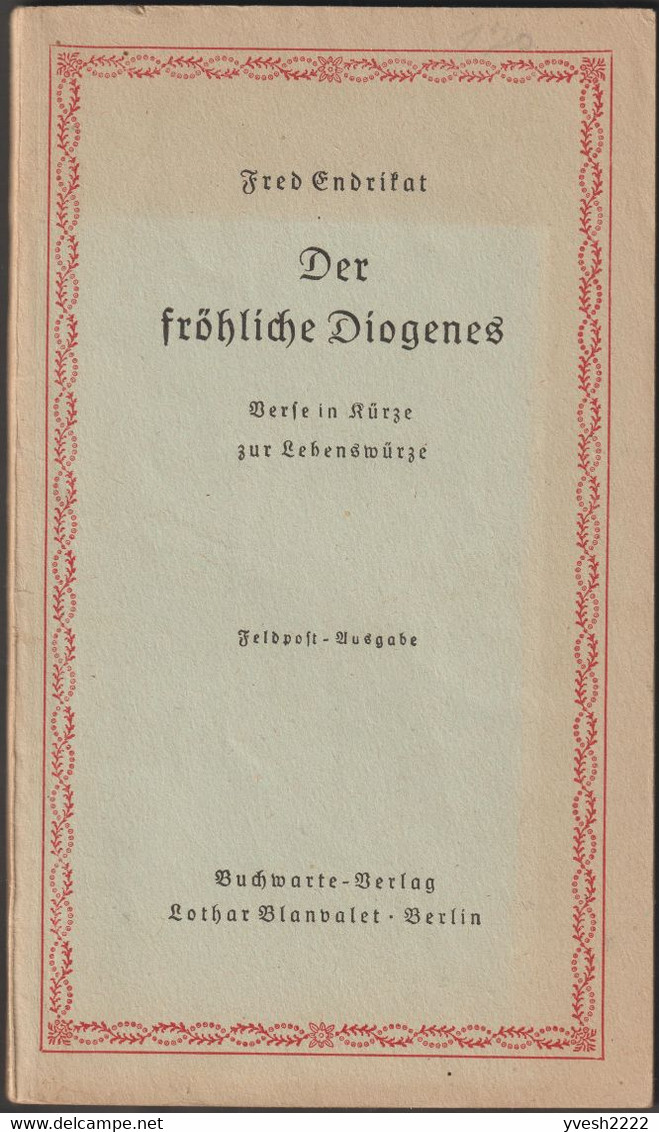 Allemagne 1943. Livre De Franchise Militaire. Pomme-de-terre Nouvelle, éternel Féminin, Diogène Au Bain, Sagesse ânes - Burros Y Asnos