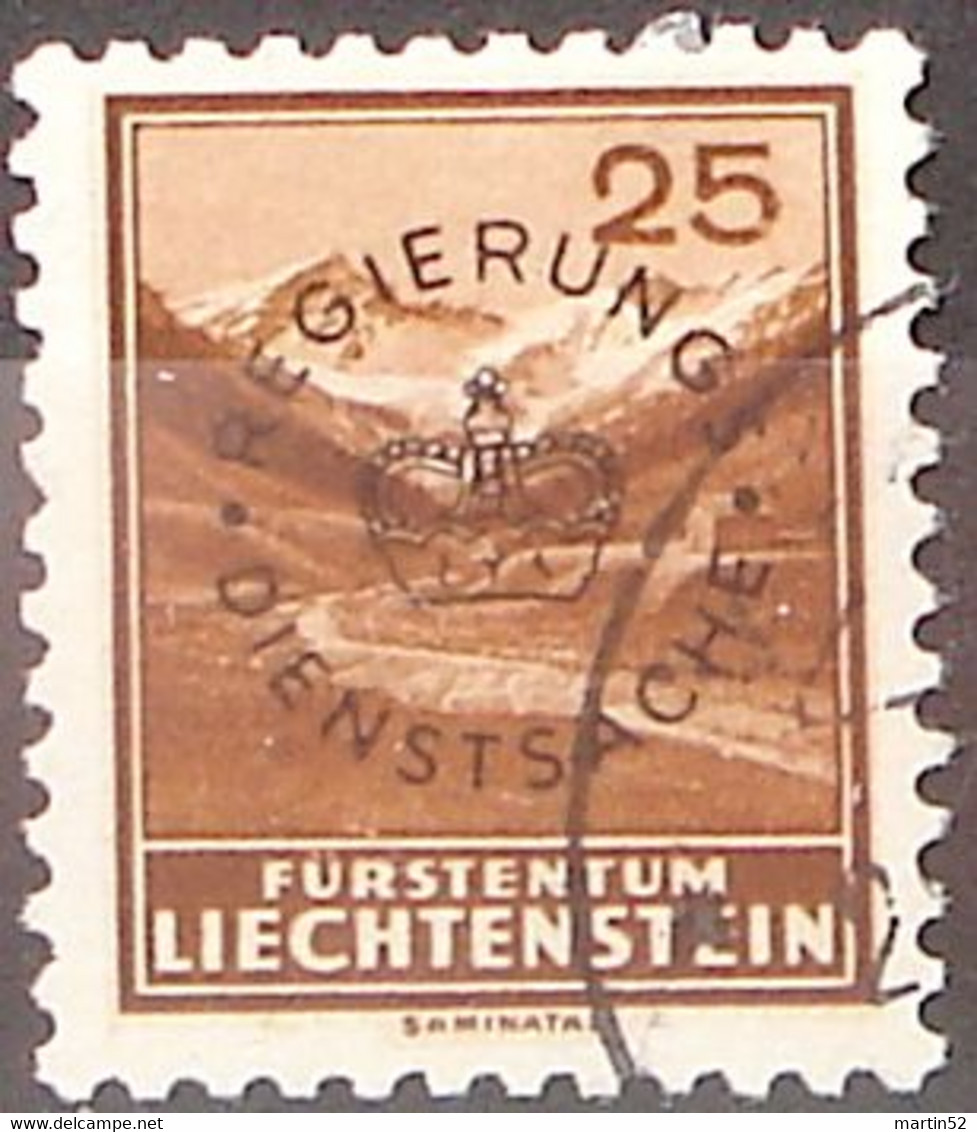 Liechtenstein 1935: SAMINATAL Mit Aufdruck REGIERUNGS+DIENSTSACHE Zu N° D16 Mi 15b Mit Eck-o (Zumstein CHF 15.00) - Service