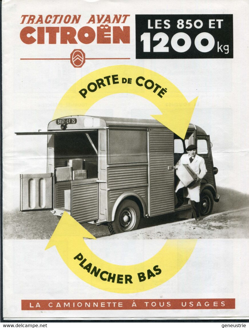 Publicité Années 50 + Fiche Technique "Traction Avant Citroën Camionnette 850 & 1200kg - Tube Citroën" - Camions
