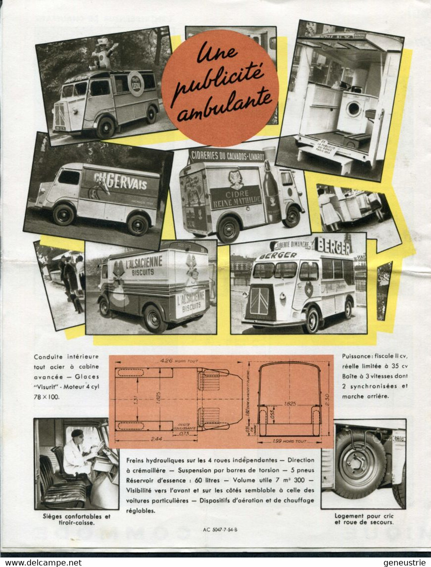 Publicité Années 50 + Fiche Technique "Traction Avant Citroën Camionnette 850 & 1200kg - Tube Citroën" - Trucks