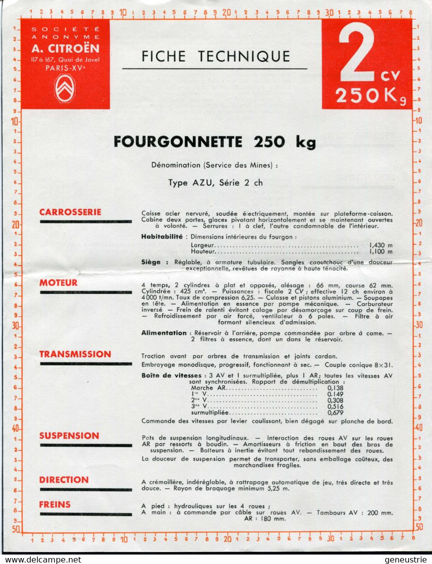 Publicité Années 50 + Fiche Technique "Traction Avant Citroën Camionnette 850 & 1200kg - Tube Citroën" - Camions