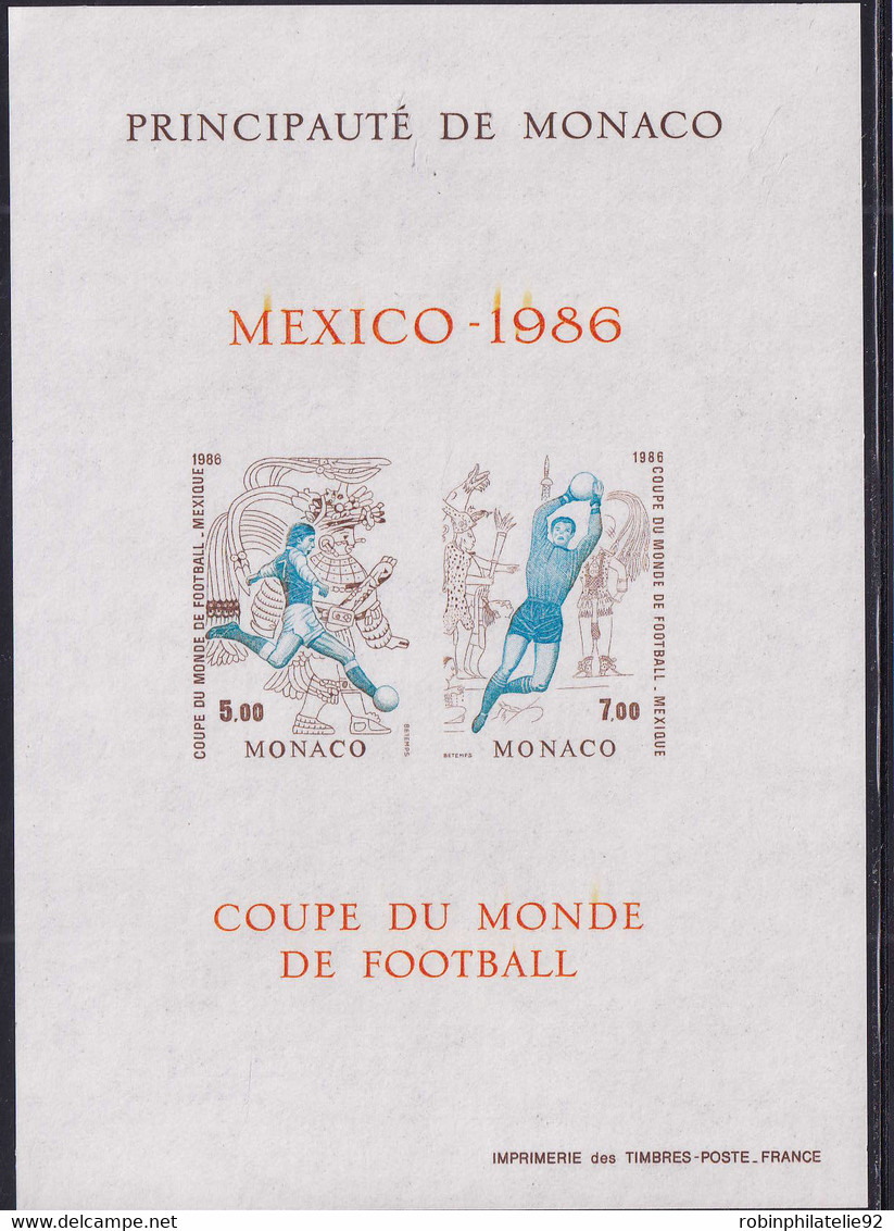 Monaco Blocs Et Feuillets Non Dentelés Et Essais De Couleur N°35 Mexico 1986 Coupe Du Monde De Football Bloc Essai De Co - 1986 – Mexico