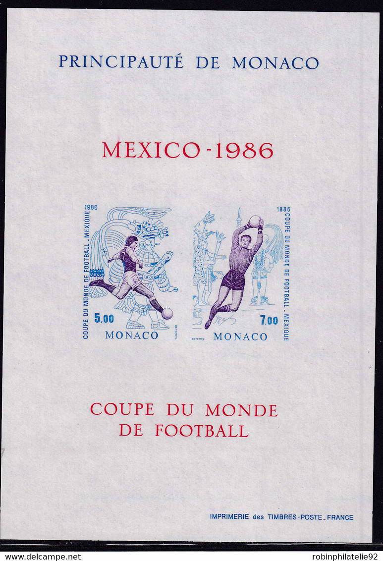 Monaco Blocs Et Feuillets Non Dentelés Et Essais De Couleur N°35 Mexico 1986 Coupe Du Monde De Football Bloc Essai De Co - 1986 – Mexico