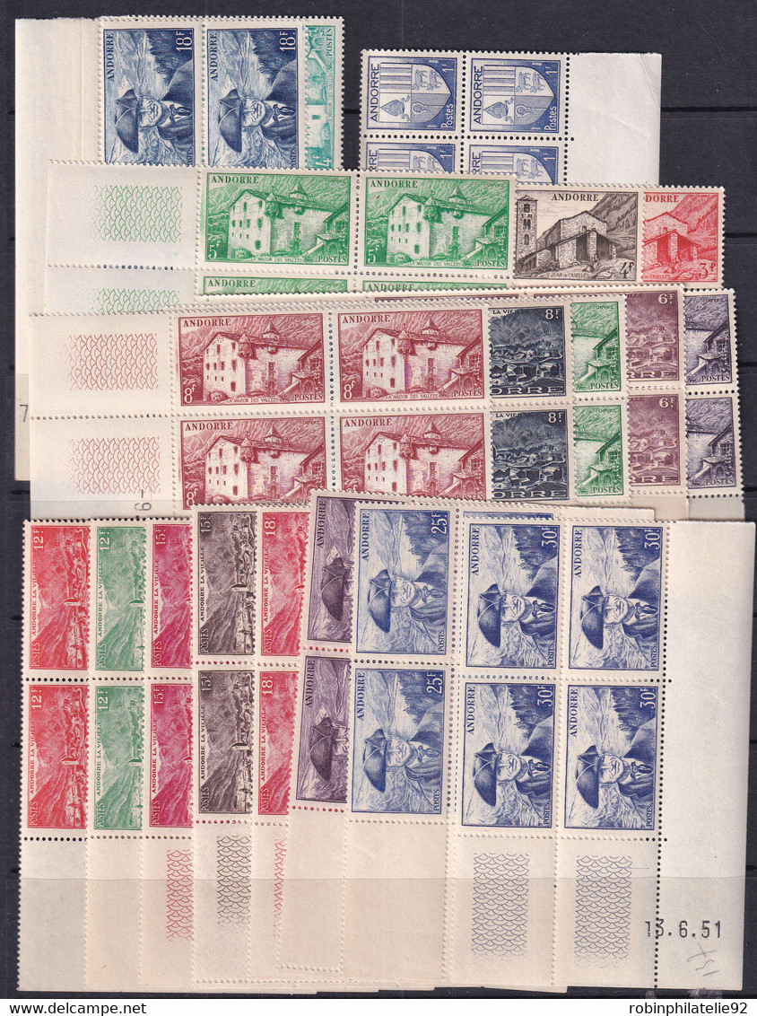 Andorre   N°119 /137  19  Valeurs En Blocs De 4 Majorité Coins Datés Qualité:** - Unused Stamps