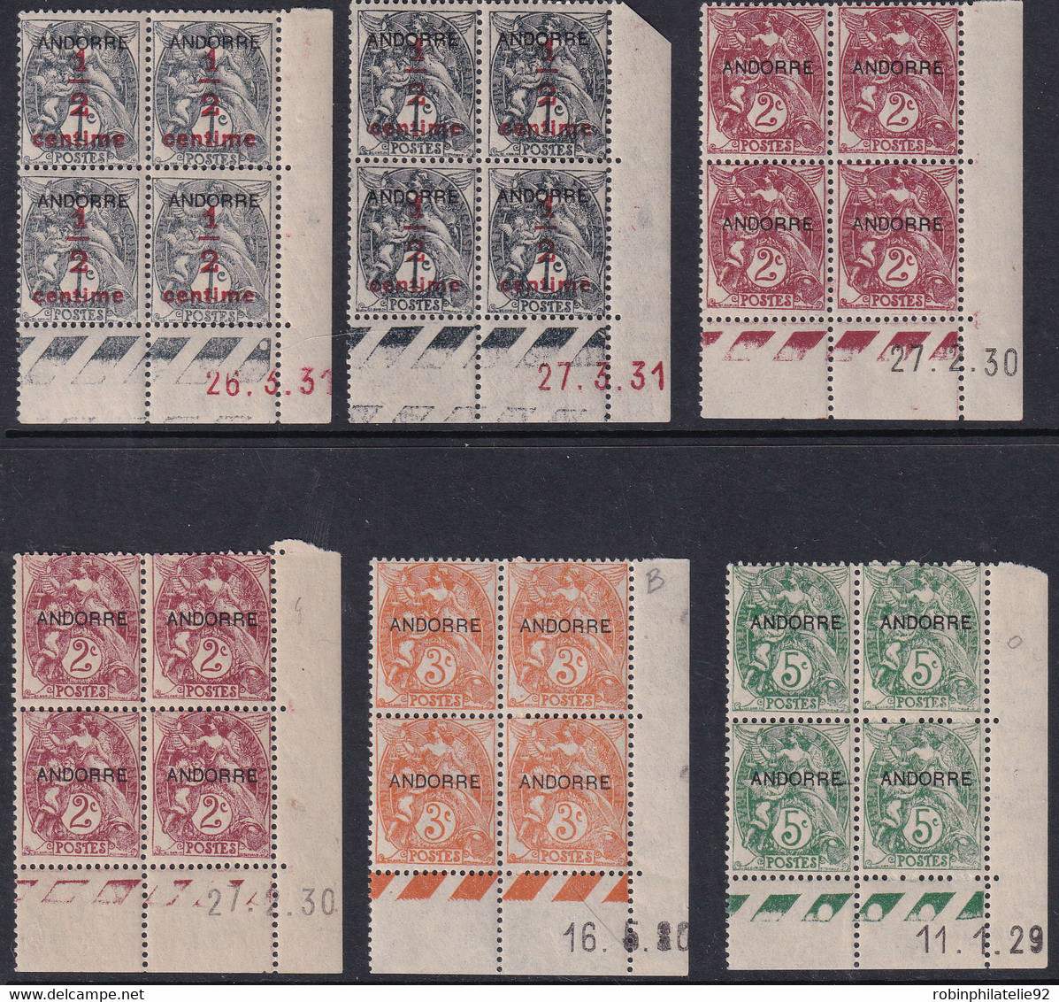 Andorre   N°1 /3/4/5 Type Blanc 6 Coins Datés Qualité:** - Unused Stamps