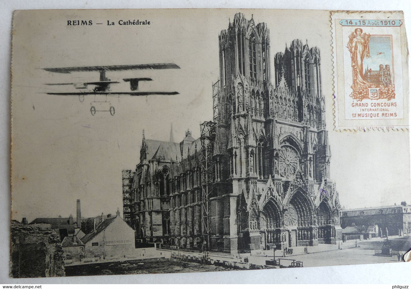 Carte Postale CPA 51 REIMS LA CATHEDRALE 6 VIGNETTE GRAND CONCOURS INTERNATIONAL DE MUSIQUE 1910 - Reims