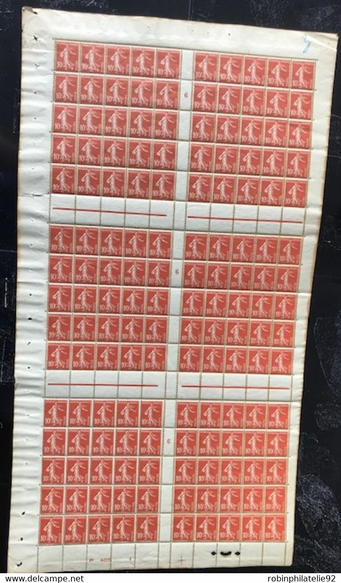 France Feuilles N°138 10c Semeuse Rouge Feuille De 150 Timbres Mill 6 Qualité:** - Feuilles Complètes