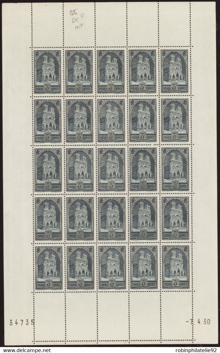 France Feuilles N°259 3F Cathédrale De Reims Feuille De 25 Timbres Qualité:** - Feuilles Complètes