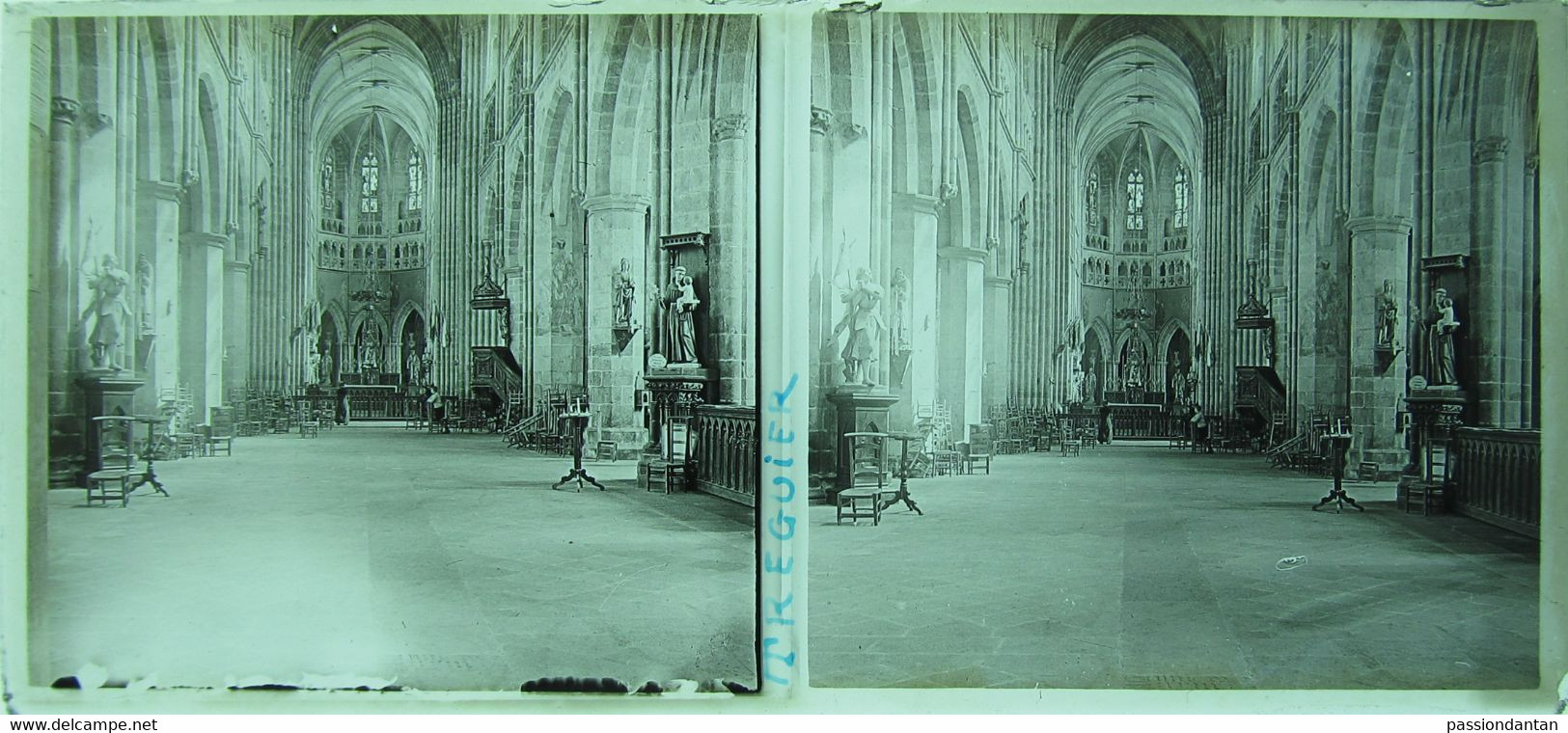 Plaque De Verre Stéréoscopique Positive - Côtes Du Nord - Tréguier - Intérieur De La Cathédrale - Glass Slides