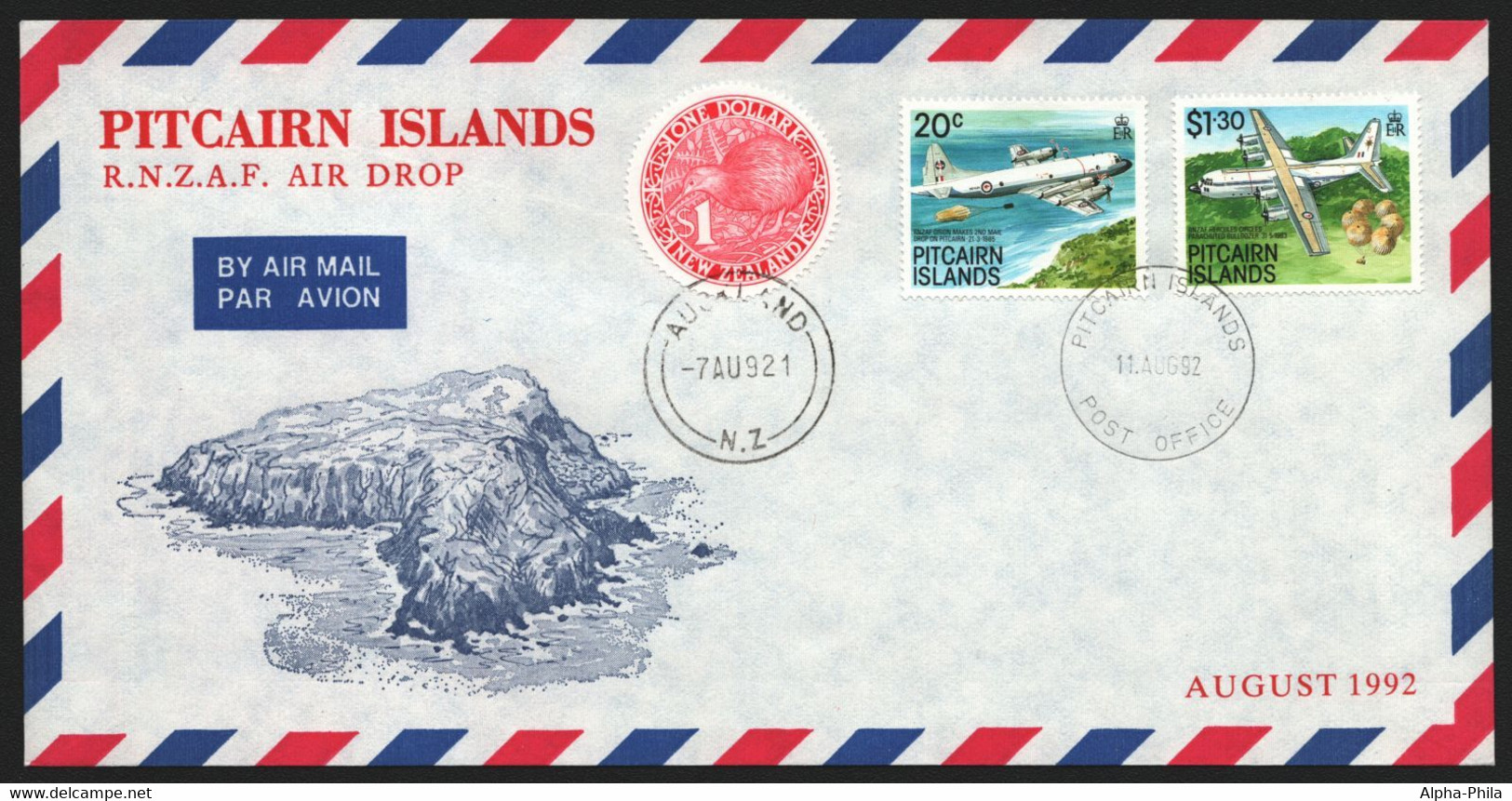 Pitcairn 1992 - Mi-Nr. 342 & 345 - Beleg - Fallschirmabwurf - Pitcairneilanden