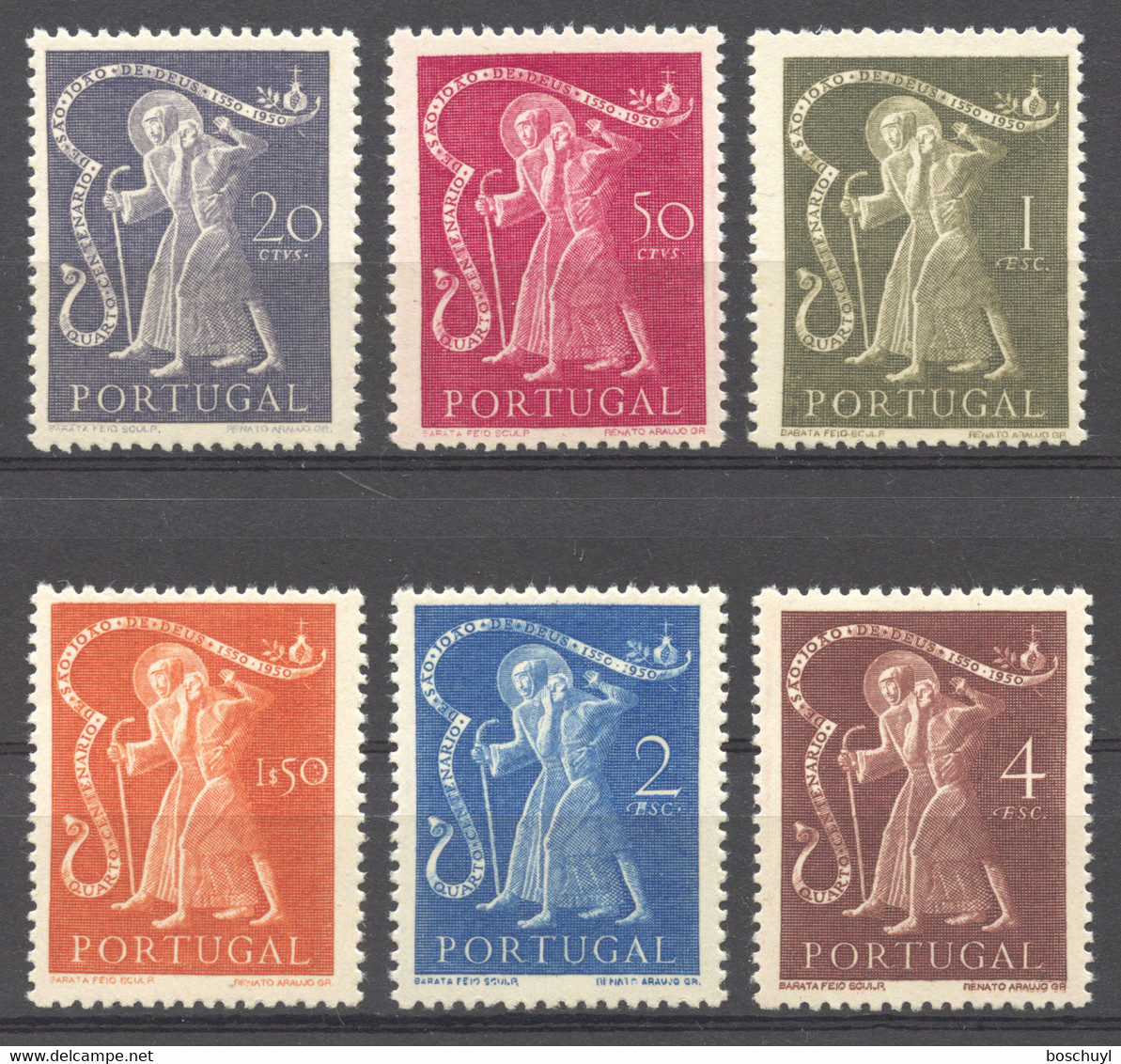 Portugal, 1950, Holy John Of God, Helper Of The Sick, MNH, Michel 752-757 - Nuevos