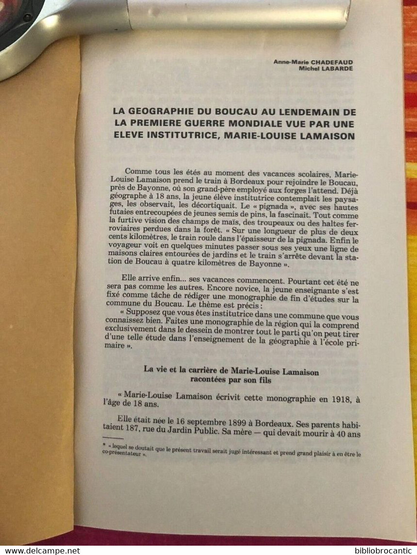 *GEOGRAPHIE DU BOUCAU* LENDEMAIN DE LA 1°GUERRE MONDIALE VUE PAR MARIE-LOUISE LAMAISON Par A.M.CHADEFAUD & M. LABARDE - Pays Basque