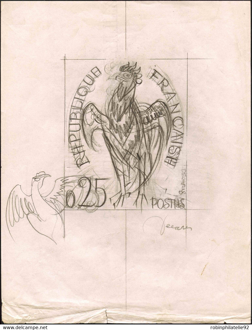 France Maquette - Projets N°1331 0,25 Coq Projet Non émis Signé Decaris - 1962-1965 Coq De Decaris