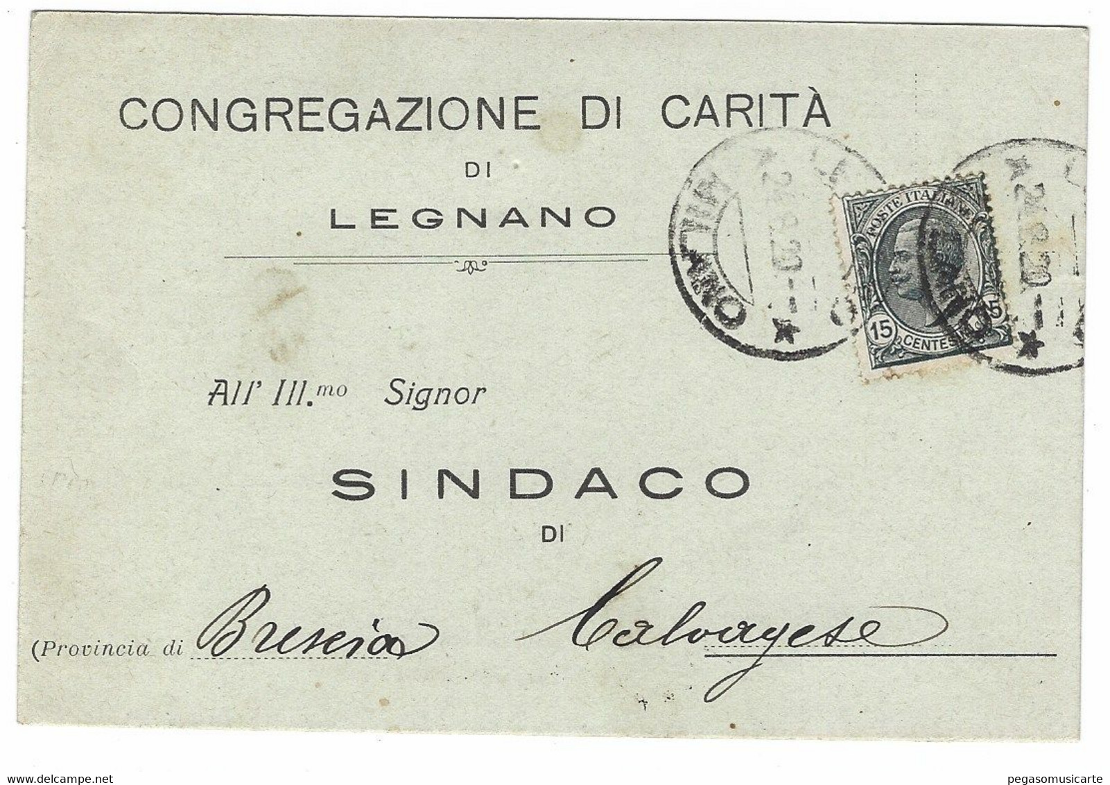 16759 - CARTOLINA POSTALE CONGREGAZIONE DI CARITA' OSPEDALE CIVILE LEGNANO A CALVAGESE BRESCIA 1920 Storia Postale - Legnano