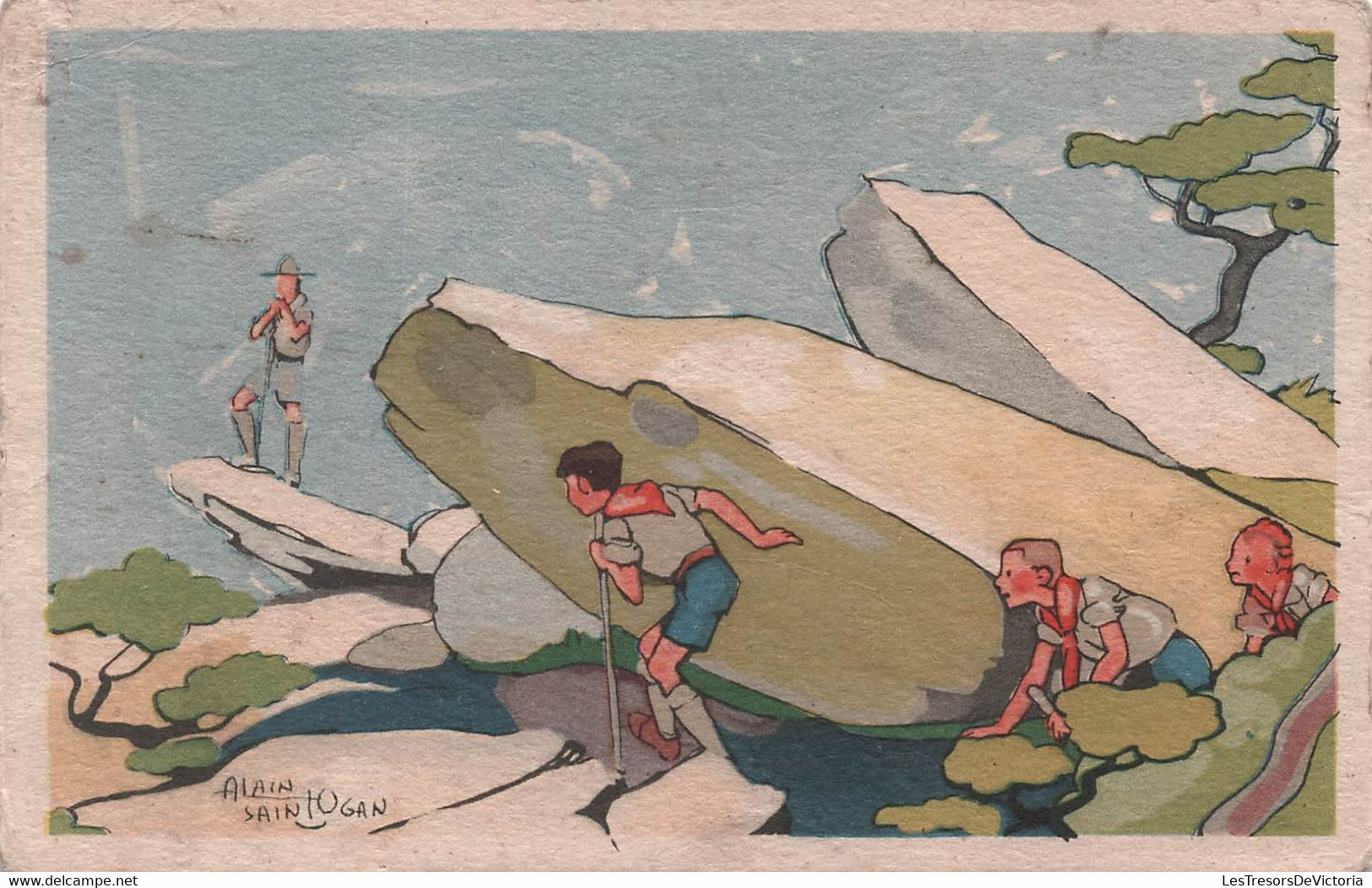 CPA  Illustrateur Alain Saint Ogan - Scout Qui Se Cache Dans Les Rochers - Editions Des Eclaireurs Unionistes De France - Chaperon, Jean