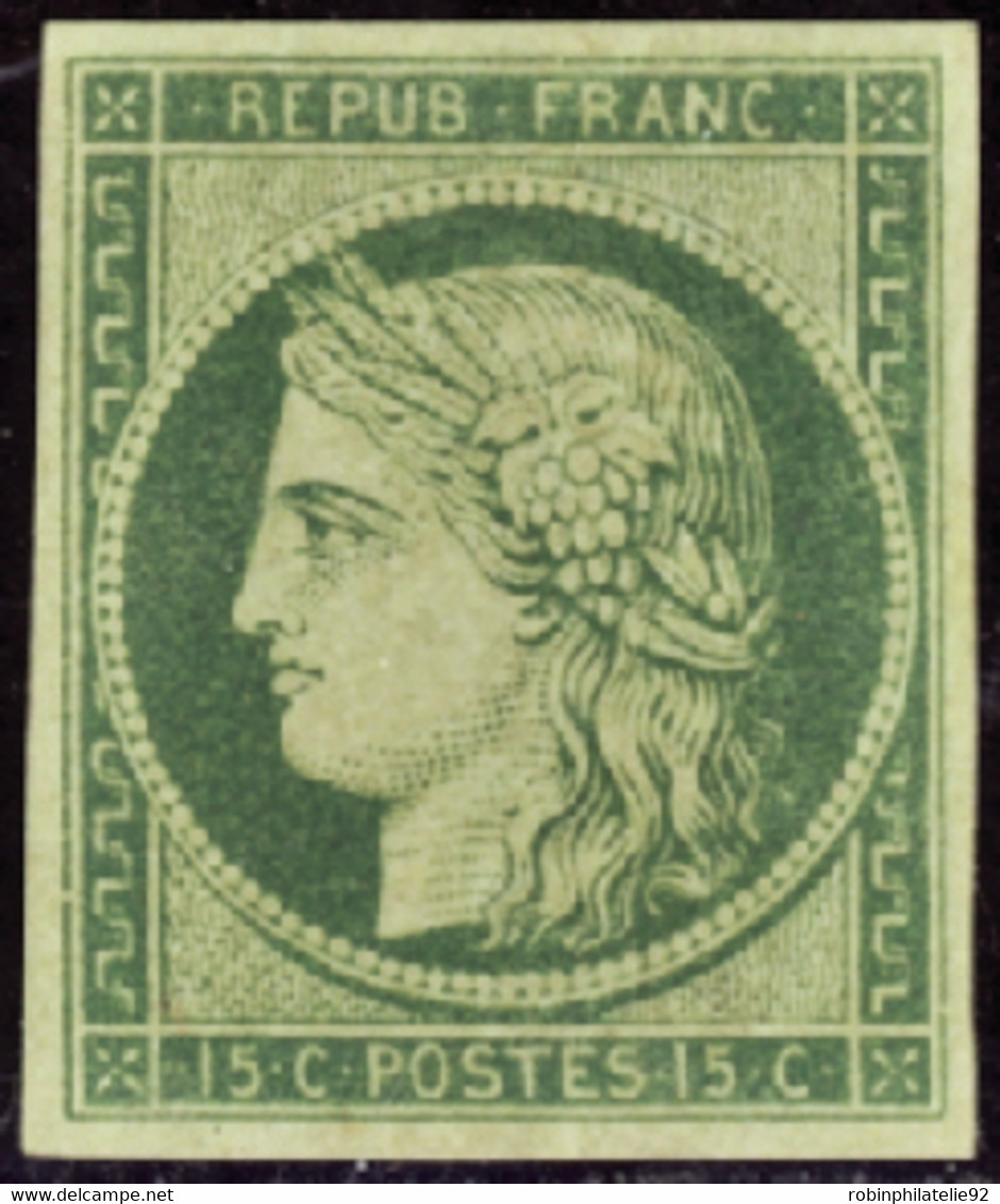 FRANCE  1849/1900 N°2 15c Vert (réparé) Qualité:* Cote:28000 - 1849-1850 Cérès