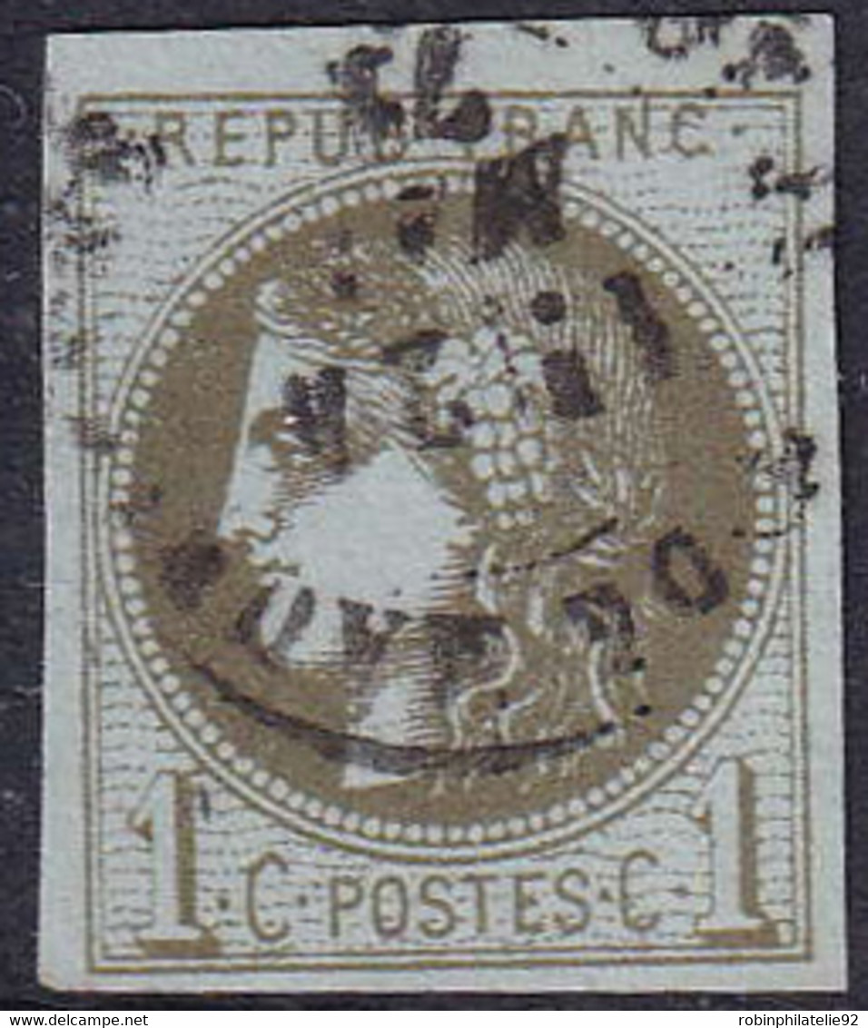 FRANCE  1849/1900 N°39 C 1c Olive Report III TB Qualité:OBL Cote:175 - 1870 Emission De Bordeaux