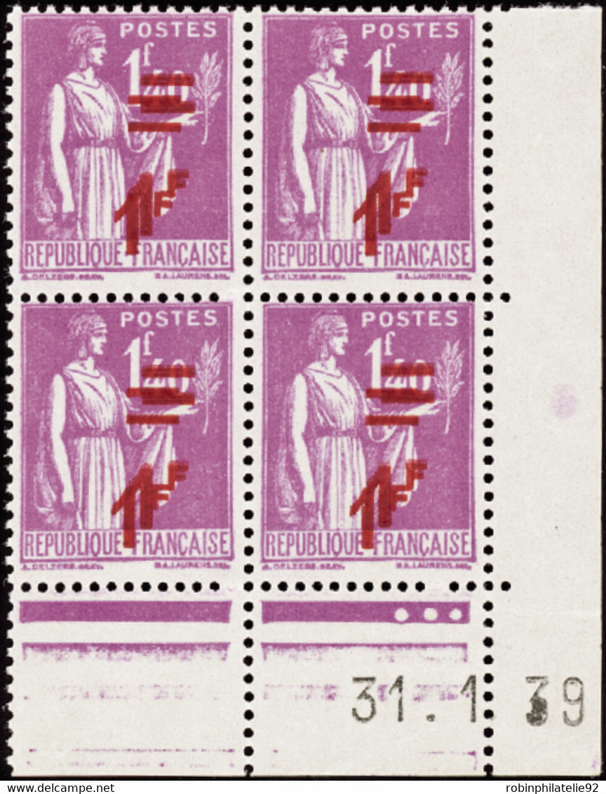 FRANCE  VARIETES N°484 A Double Surcharge Bloc De 4 Coin Daté Qualité:** Cote:9900 - Unused Stamps