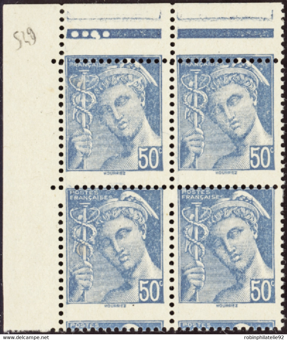 FRANCE  VARIETES N°549 Bloc De 4 Piquage à Cheval (2ex Format Plus Grand)  Qualité:** - 1938-42 Mercure