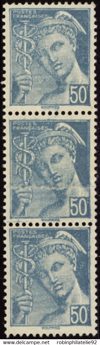 FRANCE  VARIETES N°549 Bande De 3 Impression Sur Raccord  Qualité:** - 1938-42 Mercure