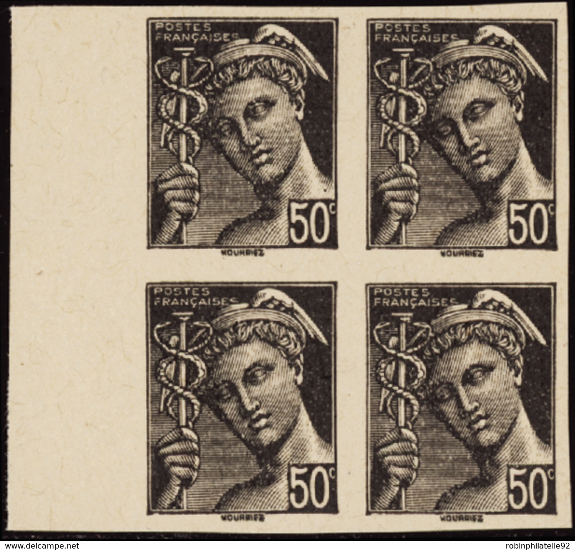 FRANCE  VARIETES N°549 50c Mercure Essai En Noir Sur Rose Bloc De 4  Qualité:(*) - 1938-42 Mercurius