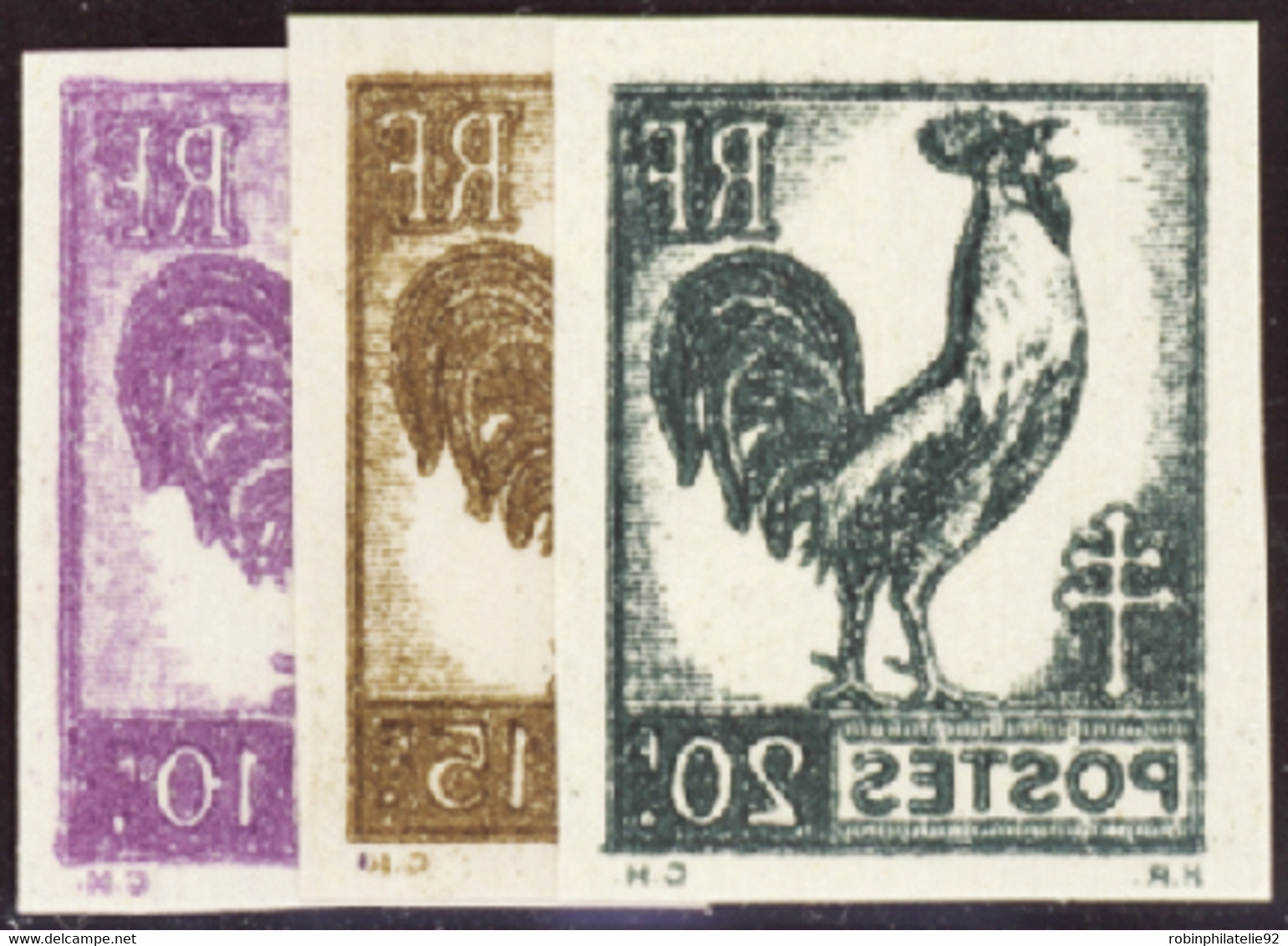 FRANCE  VARIETES N°631 /32/33/40/46/47/48 Coq 7 Valeurs Non Dentelées Impression Recto-verso  Qualité:** Cote:480 - 1944 Gallo E Marianna Di Algeri