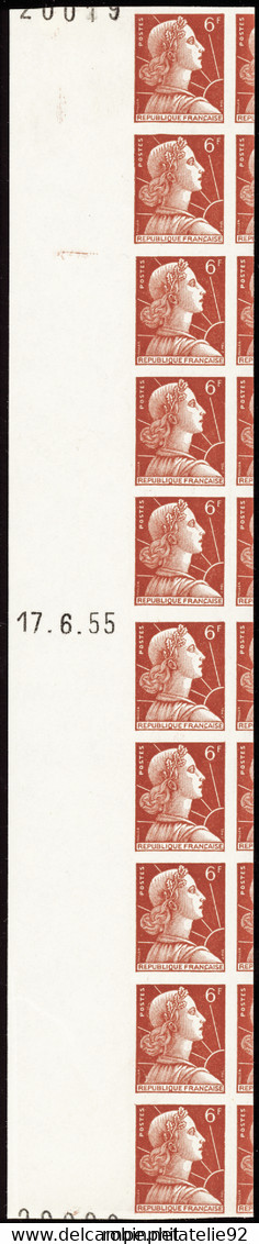 FRANCE  VARIETES N°1009 A Bande De 10 Non Dentelée Avec Date Et Numéro Qualité:** - 1955-1961 Marianne Van Muller