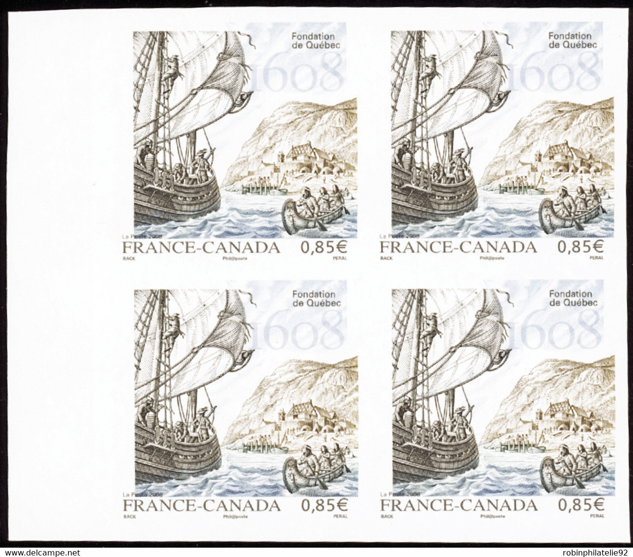 FRANCE  VARIETES N°4182 France-Canada Non Dentelé Légende Décalée Bloc De 4 Bdf  Qualité:** - Unused Stamps