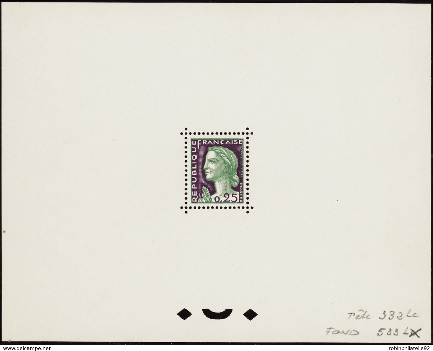 FRANCE  EPREUVES N°1263 0,25 Marianne De Decaris épreuve Dentelée En Vert Et Lilas - 1960 Marianne Van Decaris