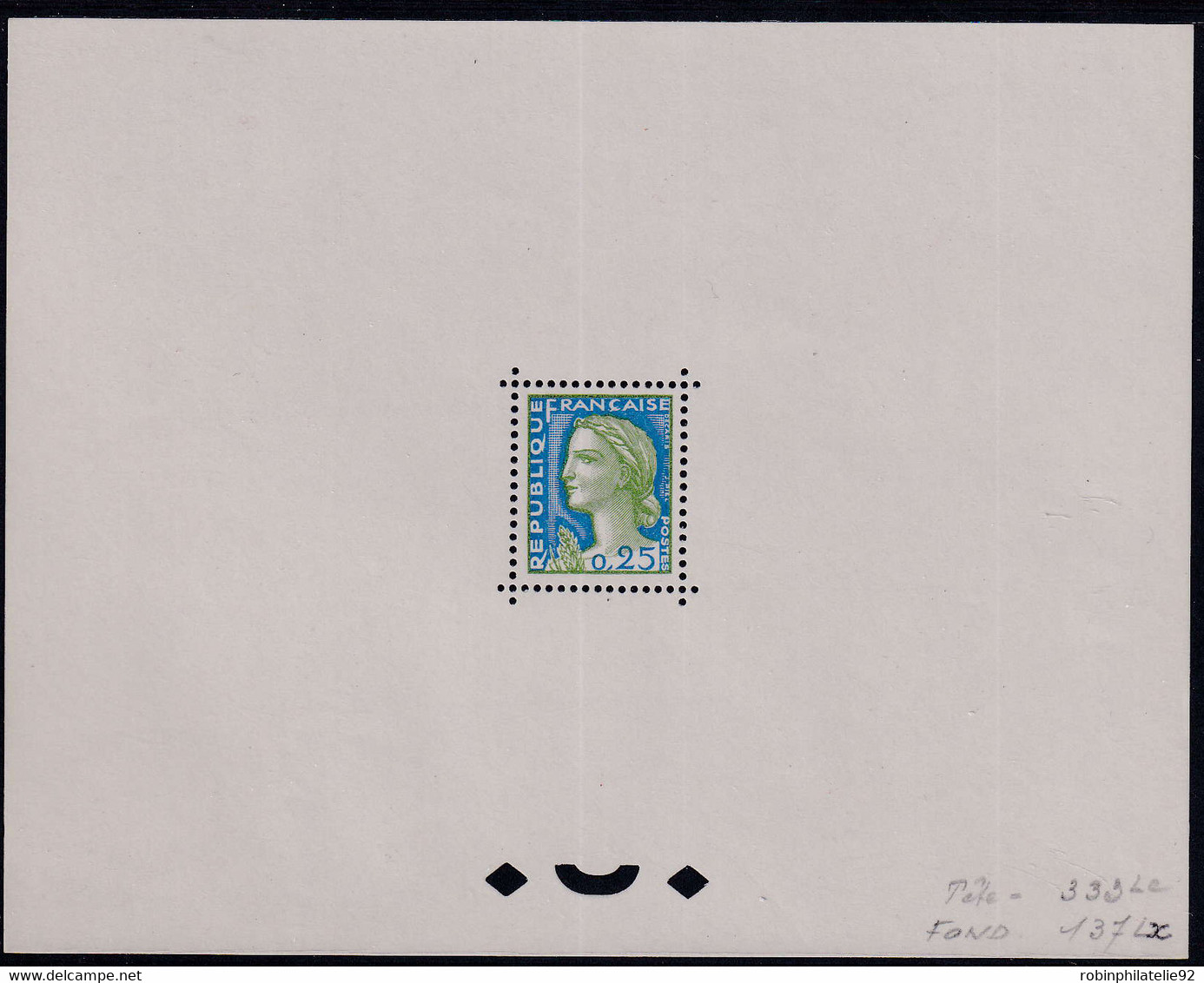 FRANCE  EPREUVES N°1263 025 Marianne De Decaris épreuve Dentelée En Vert Et Bleu - 1960 Marianne Of Decaris