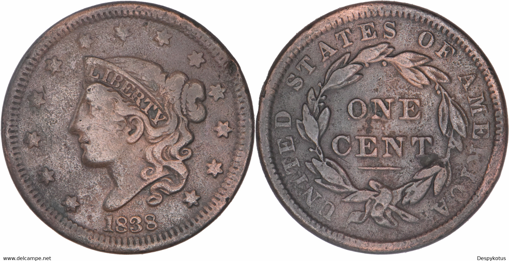 Etats-Unis - 1838 - 1 Cent "Coronet Head" - 07-060 - 1816-1839: Coronet Head