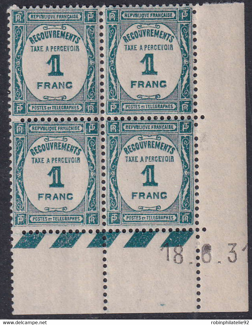 FRANCE  COINS DATES TAXES N°60 1f Bleu-vert 18-6-31  Qualité:** Cote:210 - Autres & Non Classés