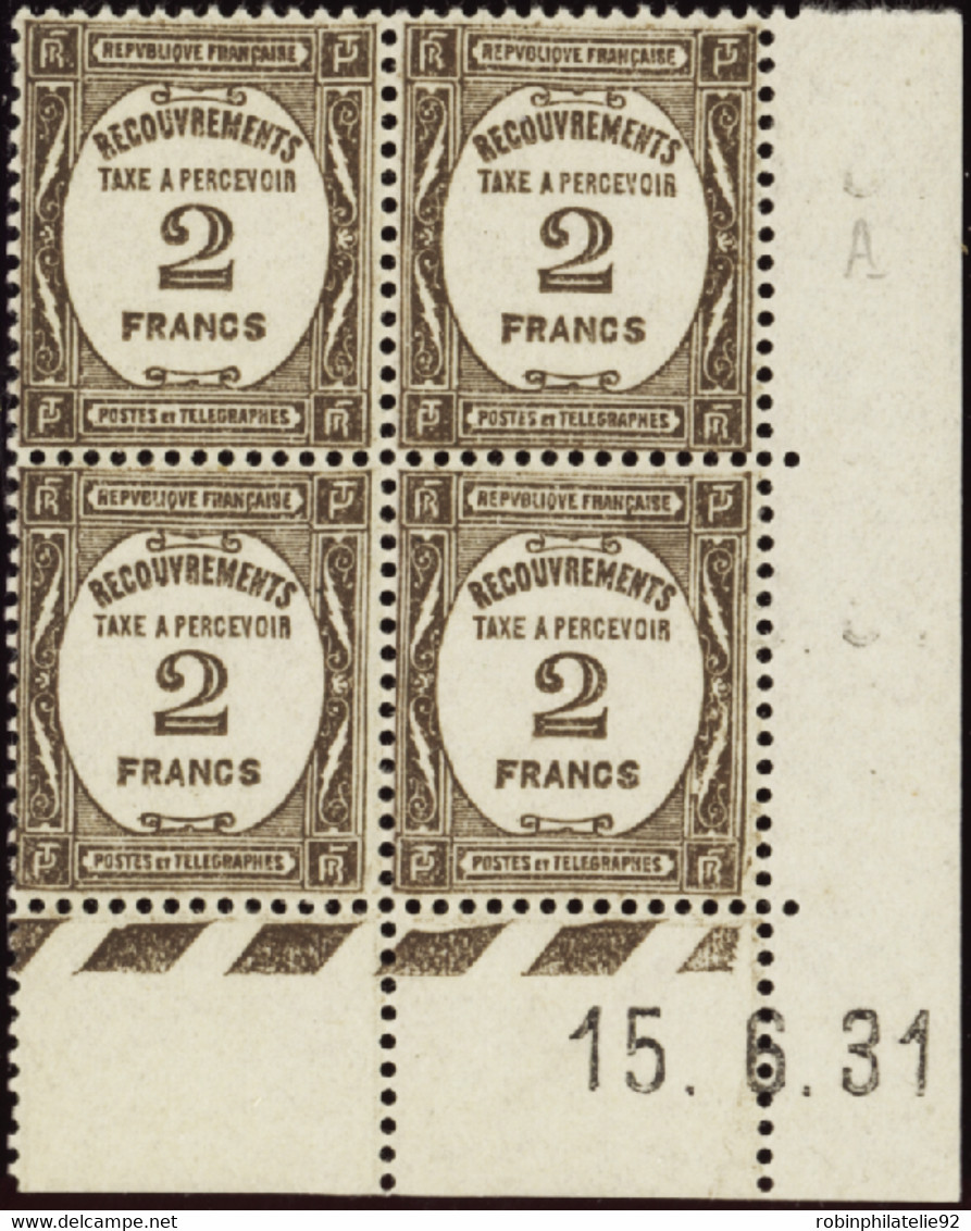 FRANCE  COINS DATES TAXES N°62 2f Sépia 15-6-31 Qualité:** Cote:1835 - Otros & Sin Clasificación